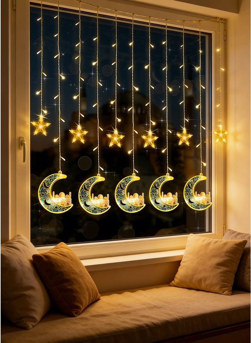 يواوليتي أضواء رمضان ، أضواء ليلة رمضان ، زينة رمضان ، أضواء سلسلة رمضان ديكورات للمنزل (5 نجوم و 5 أقمار على شكل قلعة) - Image 1